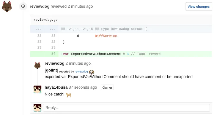 reviewdog pr example